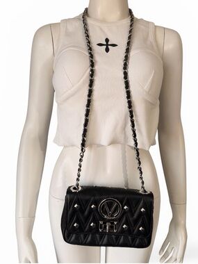 VALENTINO BY MARIO VALENTINO BEATRIZ WOMENS BLACK LOGO CROSSBODY LEATHER BAG